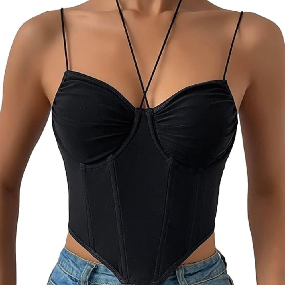 Dwnval Women's Ruched Bustier, Black, L